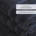 Set of 2 Hand Towels and 2 Bath Sheets - Navy Blue - Vague
