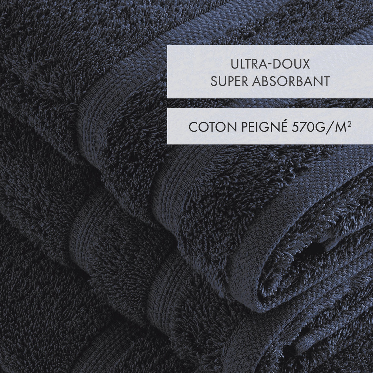 Set of 2 Hand Towels and 2 Bath Sheets - Navy Blue - Vague