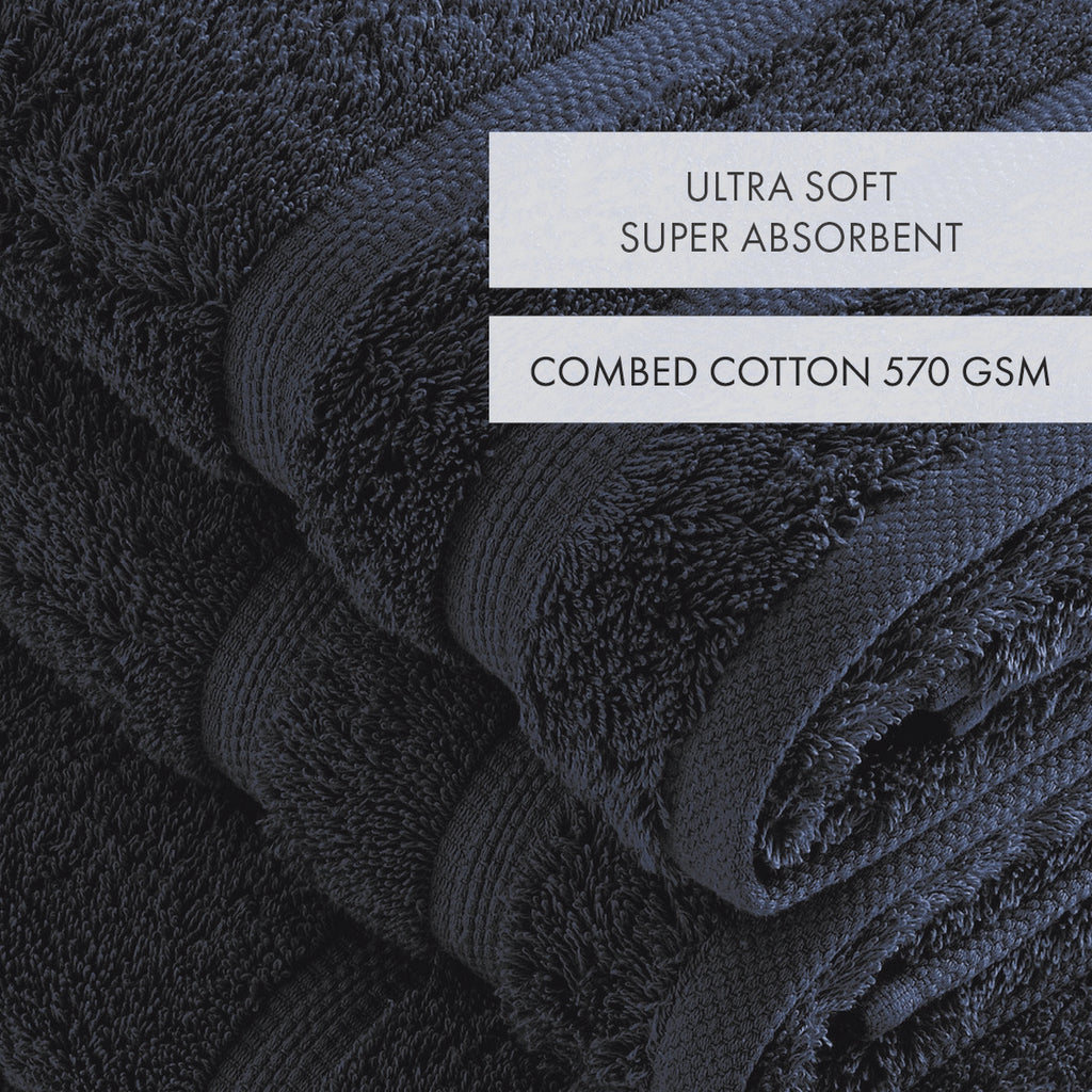 Set of 2 Hand Towels and 2 Bath Sheets - Navy Blue - Vague