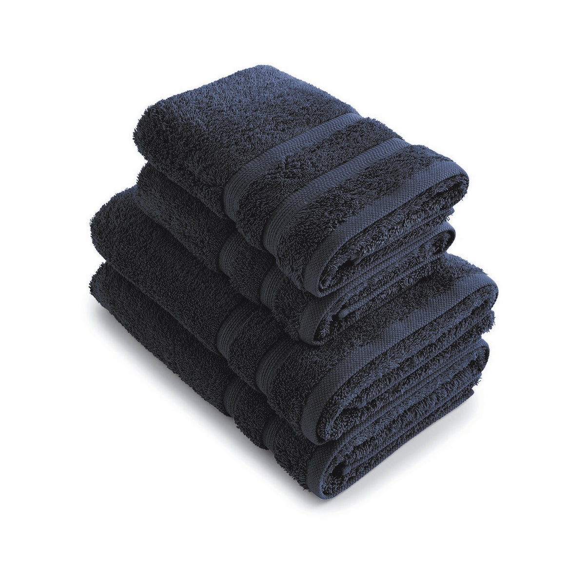 Set of 2 Hand Towels and 2 Bath Sheets - Navy Blue - Vague