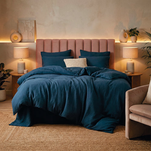 Housse De Couette + Taies D'Oreiller Gaze De Coton - Bleu 14 - Uni