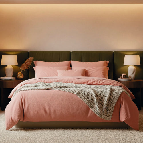 Housse De Couette + Taies D'Oreiller Gaze De Coton - Rose 06 - Uni