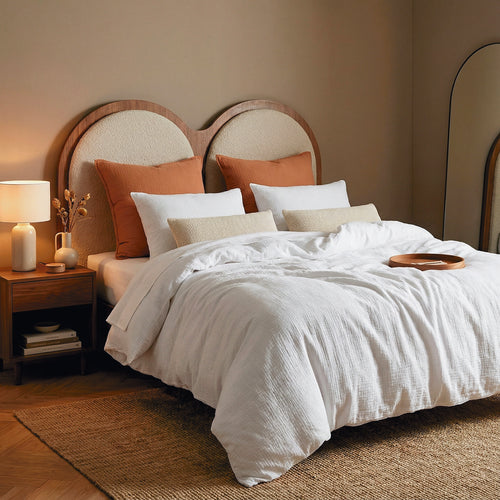 Housse De Couette + Taies D'Oreiller Gaze De Coton - Blanc 02 - Uni