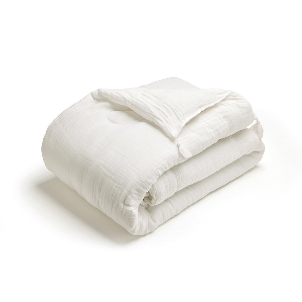 Édredon Avec Glands Gaze De Coton - Blanc 02 - Uni