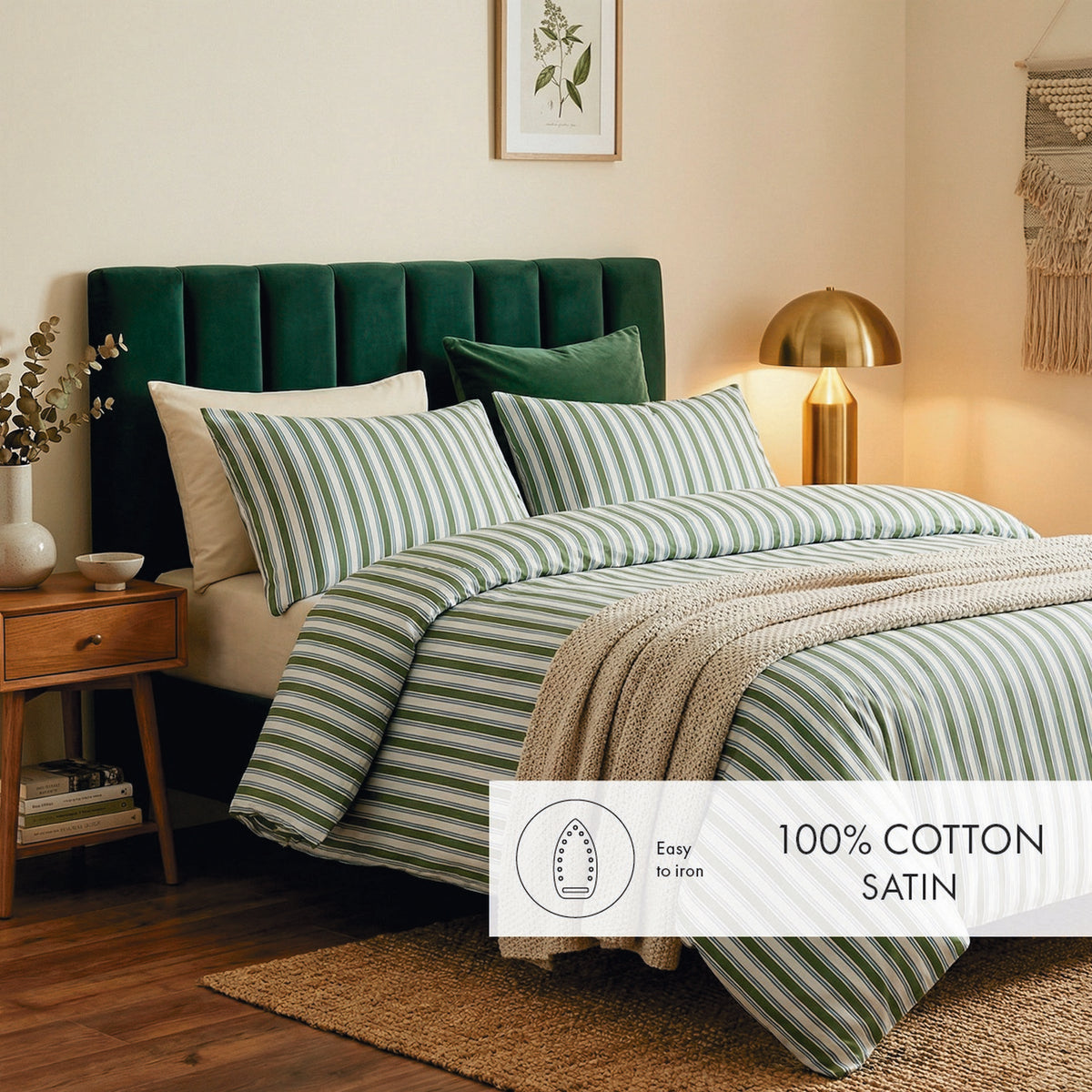 Taie De Traversin Satin De Coton - Vert / Bleu - Lorine