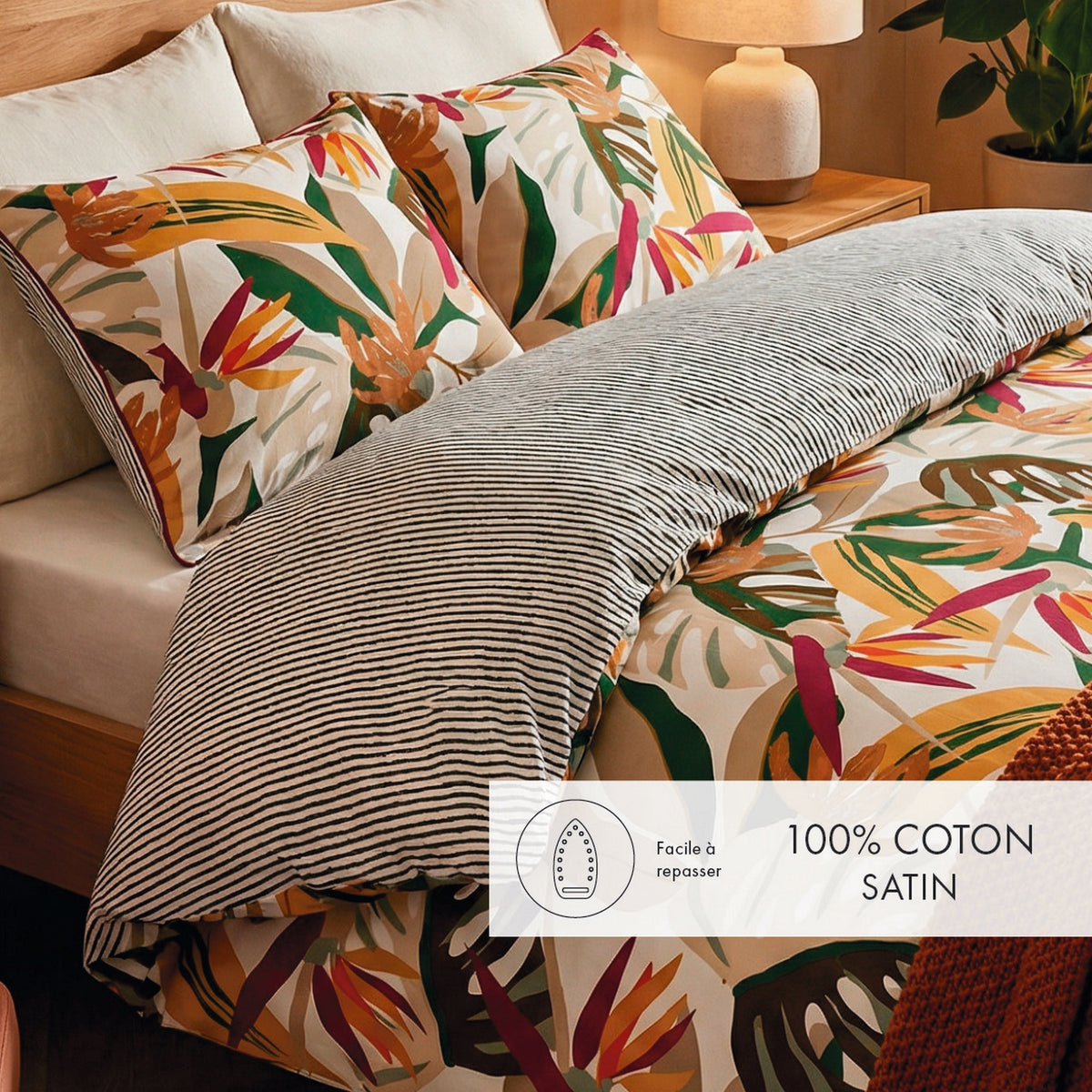 Cotton Sateen Pillowcase - Black & White - Artistic Stripes / Papagayo