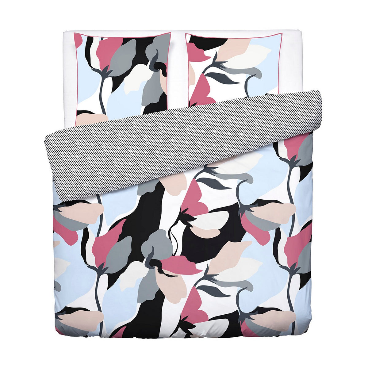 Funda Nórdica + Fundas Almohada Algodón Satén - Azul Claro - Poesía Floral