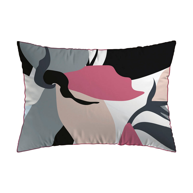 Funda de almohada de satén de algodón - Blanco y negro - Rayas artísticas / Poesía floral