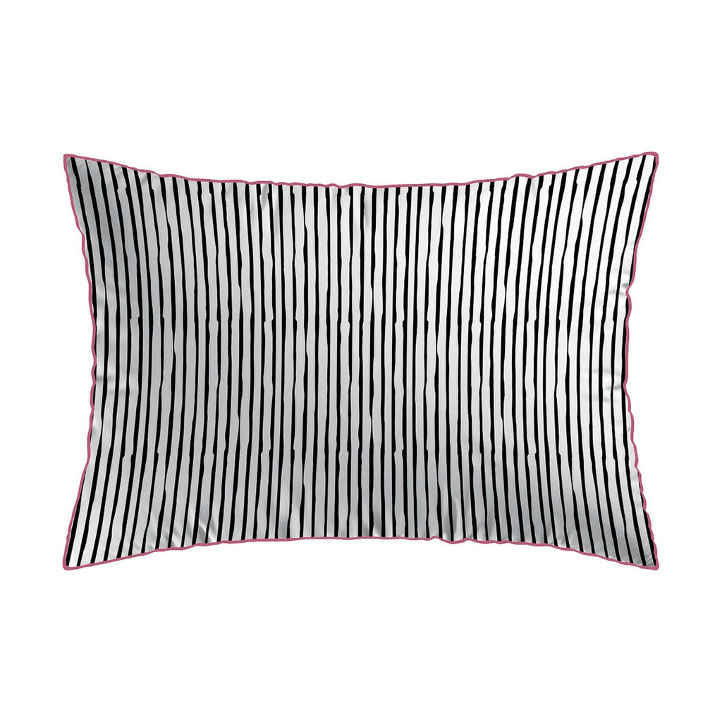 Taie D'Oreiller Satin De Coton - Blanc Et Noir - Bandes Artistiques / Poésie Florale
