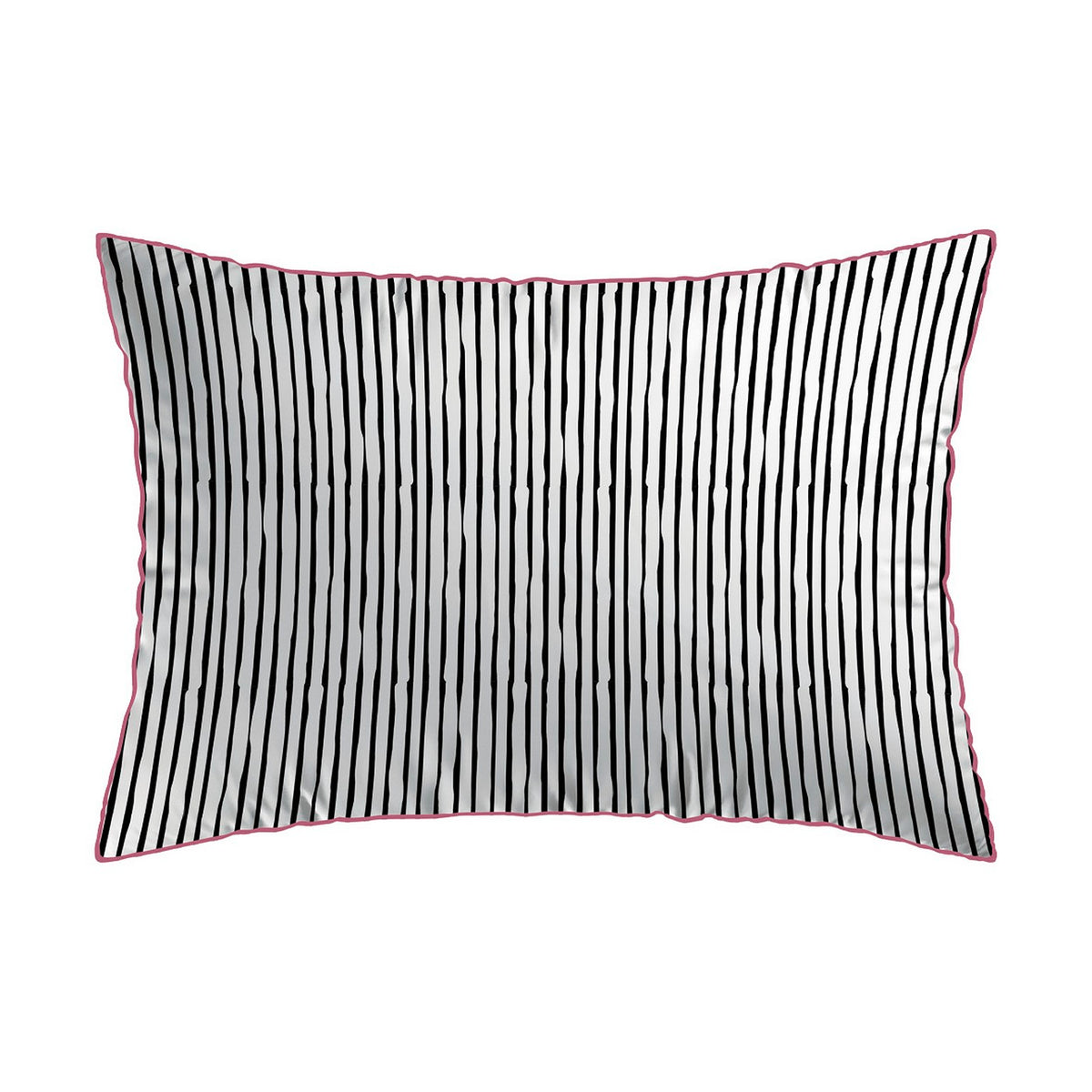 Taie D'Oreiller Satin De Coton - Blanc Et Noir - Bandes Artistiques / Poésie Florale