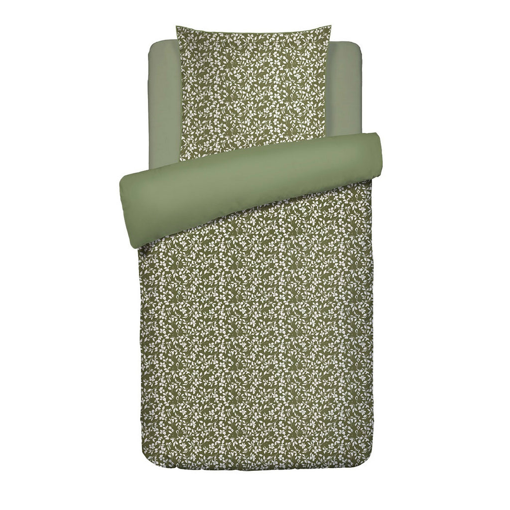 Copripiumino + Federe in Raso di Cotone - Verde - Floreale