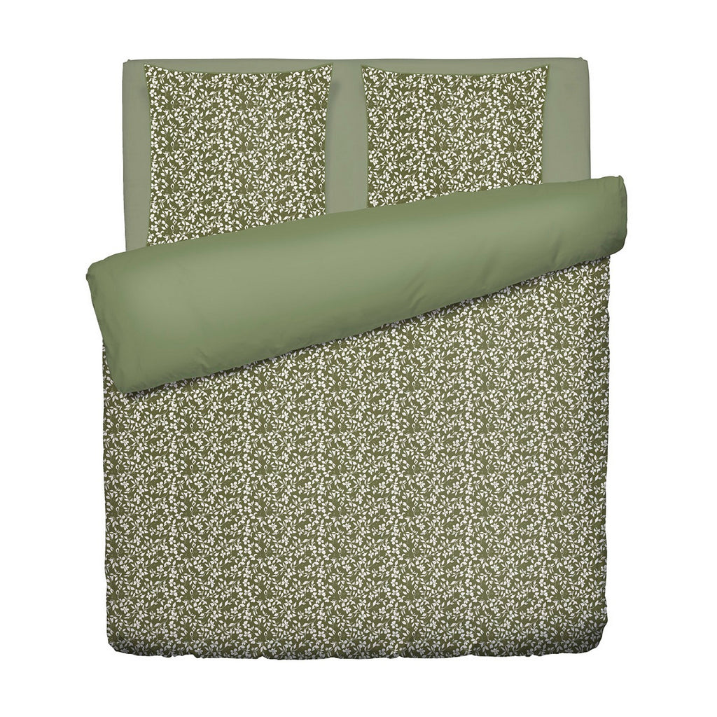 Copripiumino + Federe in Raso di Cotone - Verde - Floreale