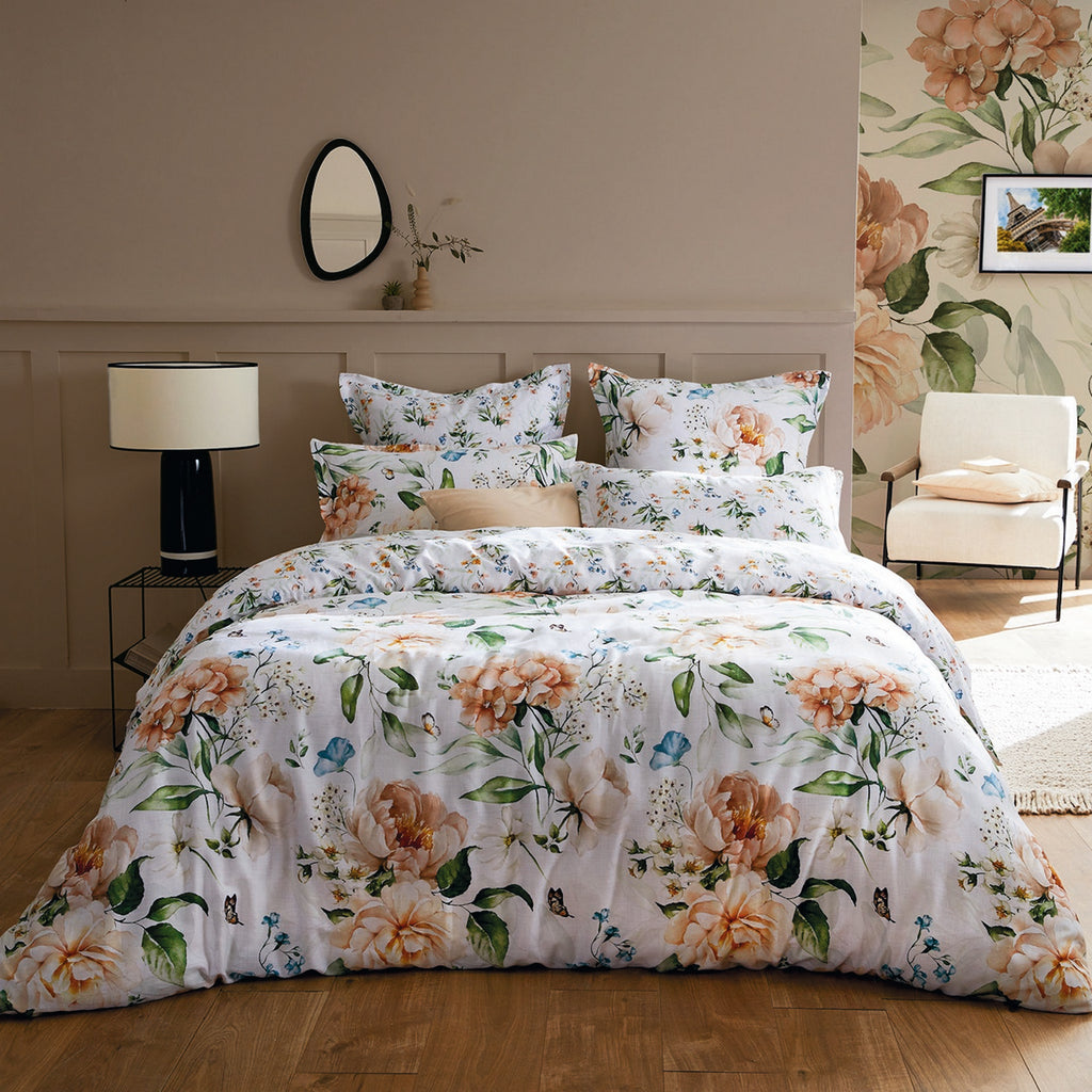 Set De 2 Fundas De Almohada De Satén De Algodón - Blanco - Jardin De Fleurs