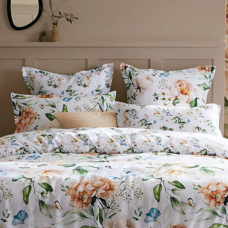 Set De 2 Fundas De Almohada De Satén De Algodón - Blanco - Jardin De Fleurs