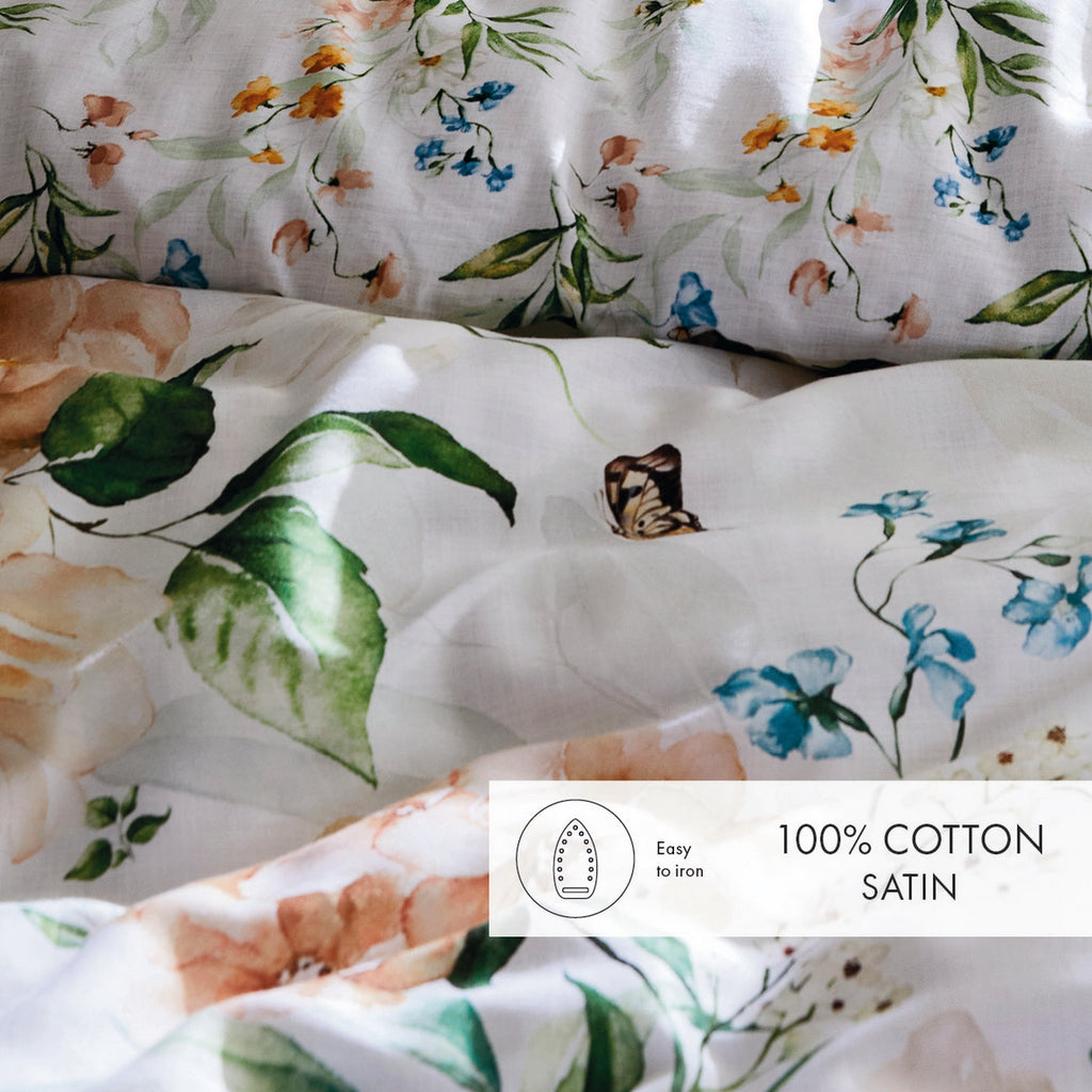 Set De 2 Fundas De Almohada De Satén De Algodón - Blanco - Jardin De Fleurs