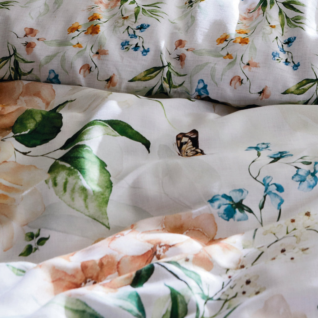 Set De 2 Fundas De Almohada De Satén De Algodón - Blanco - Jardin De Fleurs