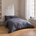Duvet Cover + Pillowcases Cotton Satin - Dark Gray - Floral Canvas