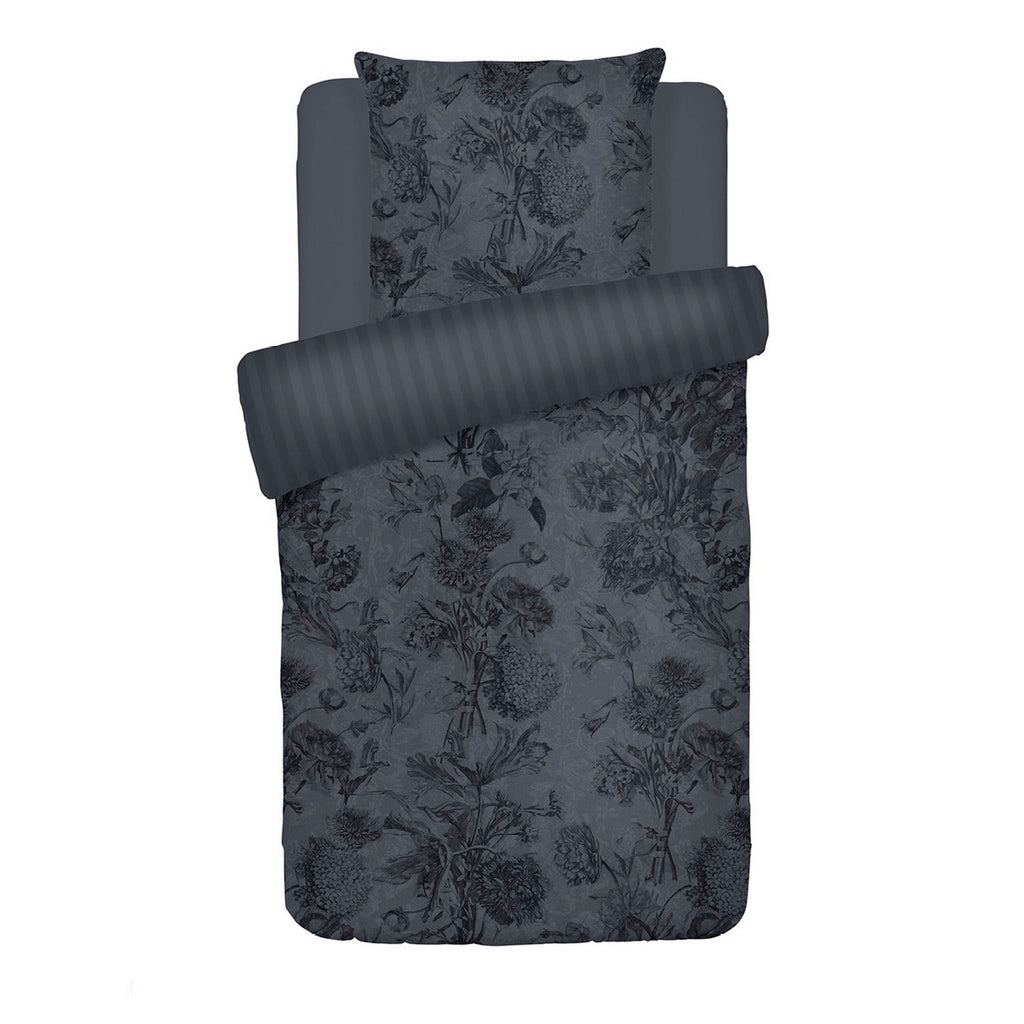 Duvet Cover + Pillowcases Cotton Satin - Dark Gray - Floral Canvas