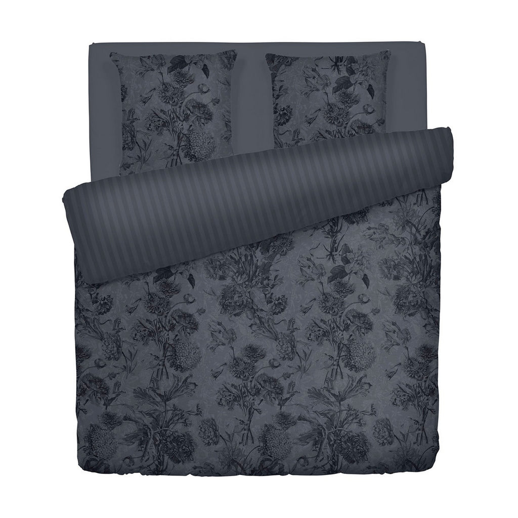Duvet Cover + Pillowcases Cotton Satin - Dark Gray - Floral Canvas