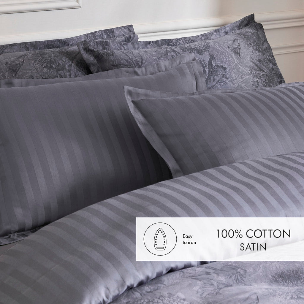 Set Of 2 Cotton Satin Pillowcases - Dark Gray - Floral Canvas