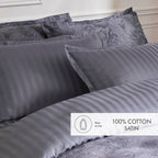 Set Of 2 Cotton Satin Pillowcases - Dark Gray - Floral Canvas