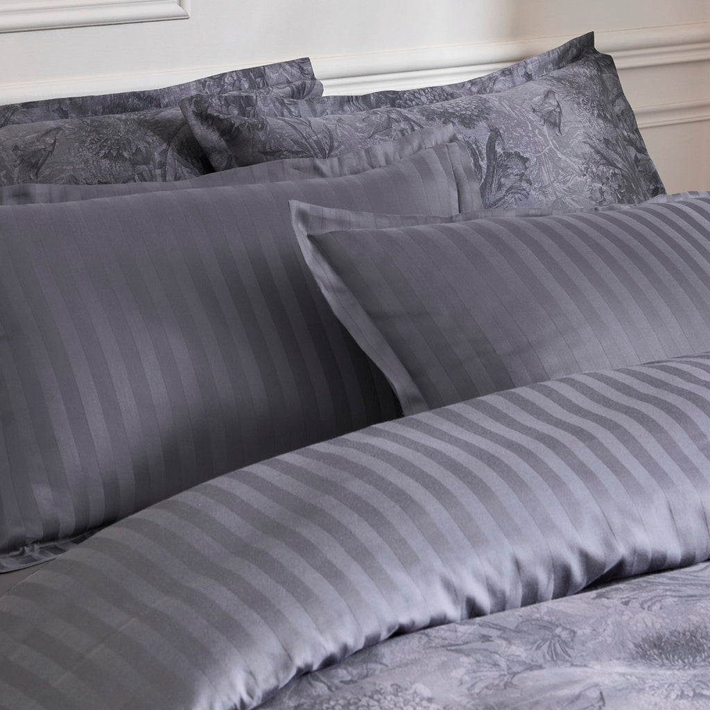 Set Of 2 Cotton Satin Pillowcases - Dark Gray - Floral Canvas