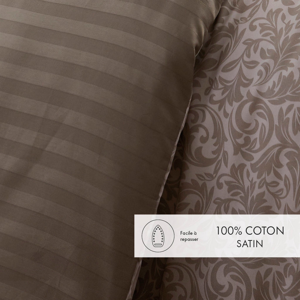 Duvet Cover + Pillowcases Cotton Satin - Taupe - Damask Floralia