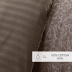 Duvet Cover + Pillowcases Cotton Satin - Taupe - Damask Floralia