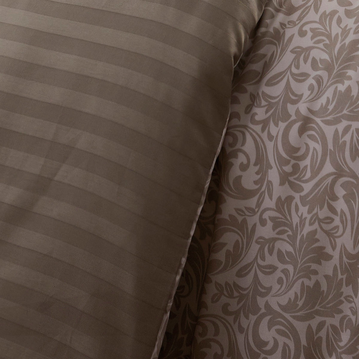 Duvet Cover + Pillowcases Cotton Satin - Taupe - Damask Floralia