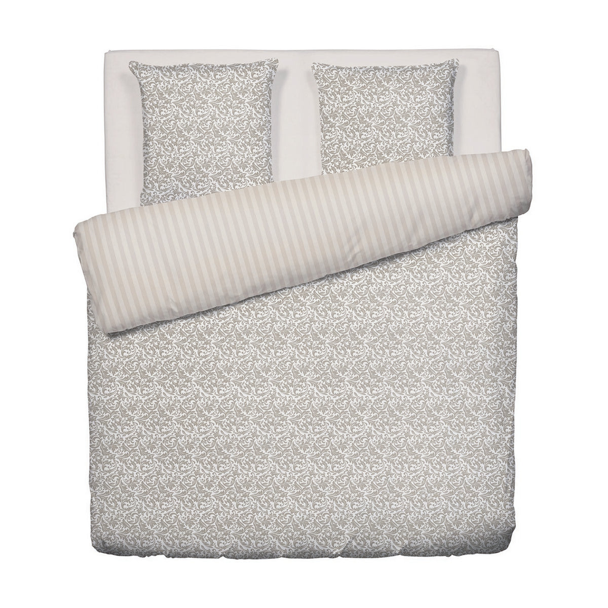 Duvet Cover + Pillowcases Cotton Satin - Taupe - Damask Floralia