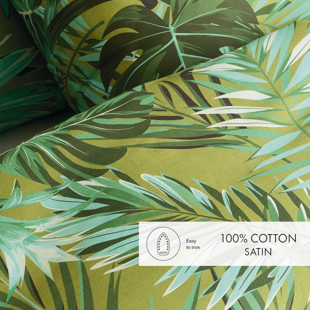 Housse De Couette + Taies D'Oreiller Satin De Coton - Vert Clair - Tropical