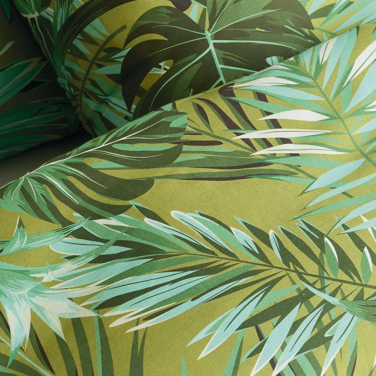 Housse De Couette + Taies D'Oreiller Satin De Coton - Vert Clair - Tropical