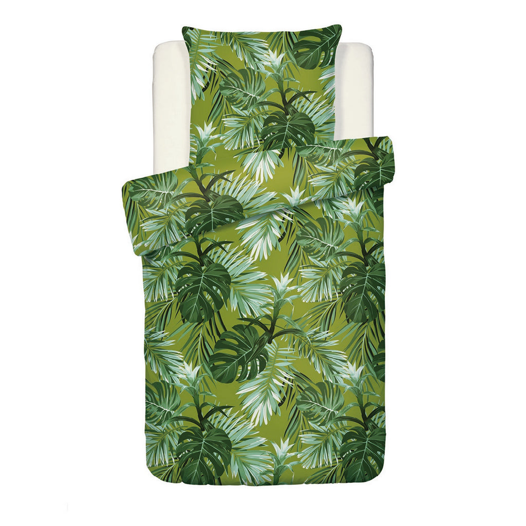 Housse De Couette + Taies D'Oreiller Satin De Coton - Vert Clair - Tropical
