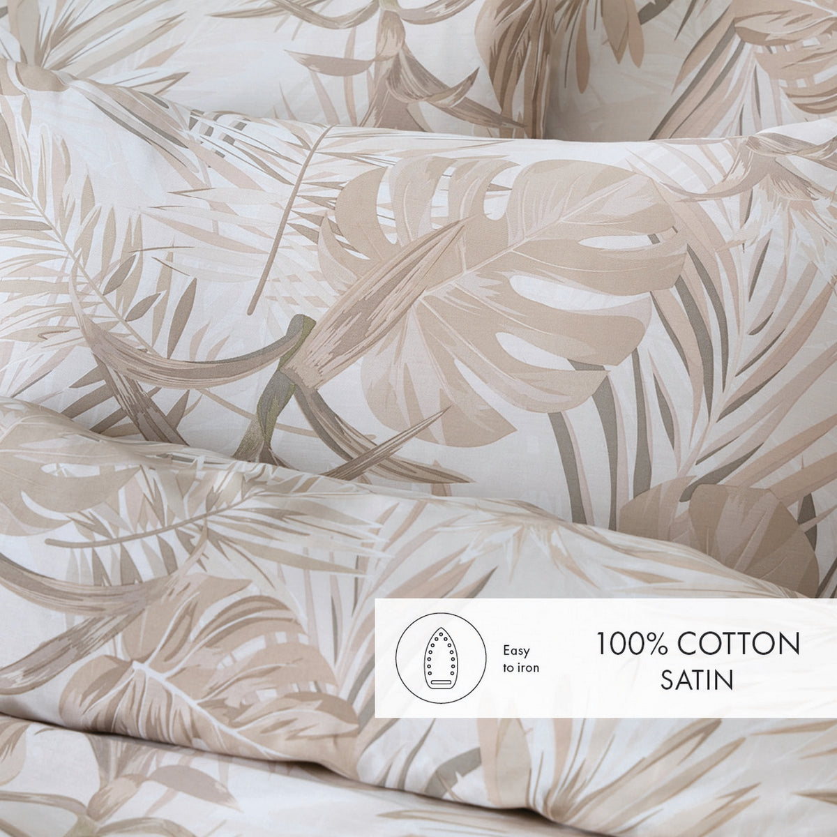 Duvet Cover + Pillowcases Cotton Satin - Light Taupe - Tropical