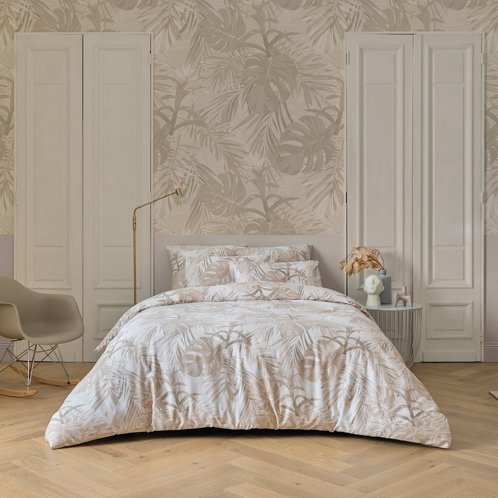 Duvet Cover + Pillowcases Cotton Satin - Light Taupe - Tropical