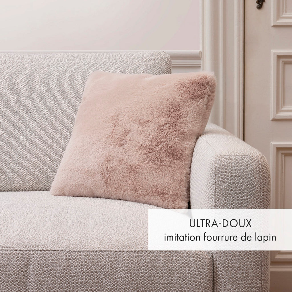 Funda de cojín de pelo sintético - Rosa claro - Unicolor