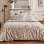 Housse De Couette + Taies D'Oreiller Satin De Coton - Blanc / Taupe - Parterre De Roses