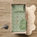 Cotton Sateen Baby Duvet Cover + Pillowcases - Green - Parterre De Roses