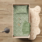 Cotton Sateen Baby Duvet Cover + Pillowcases - Green - Parterre De Roses