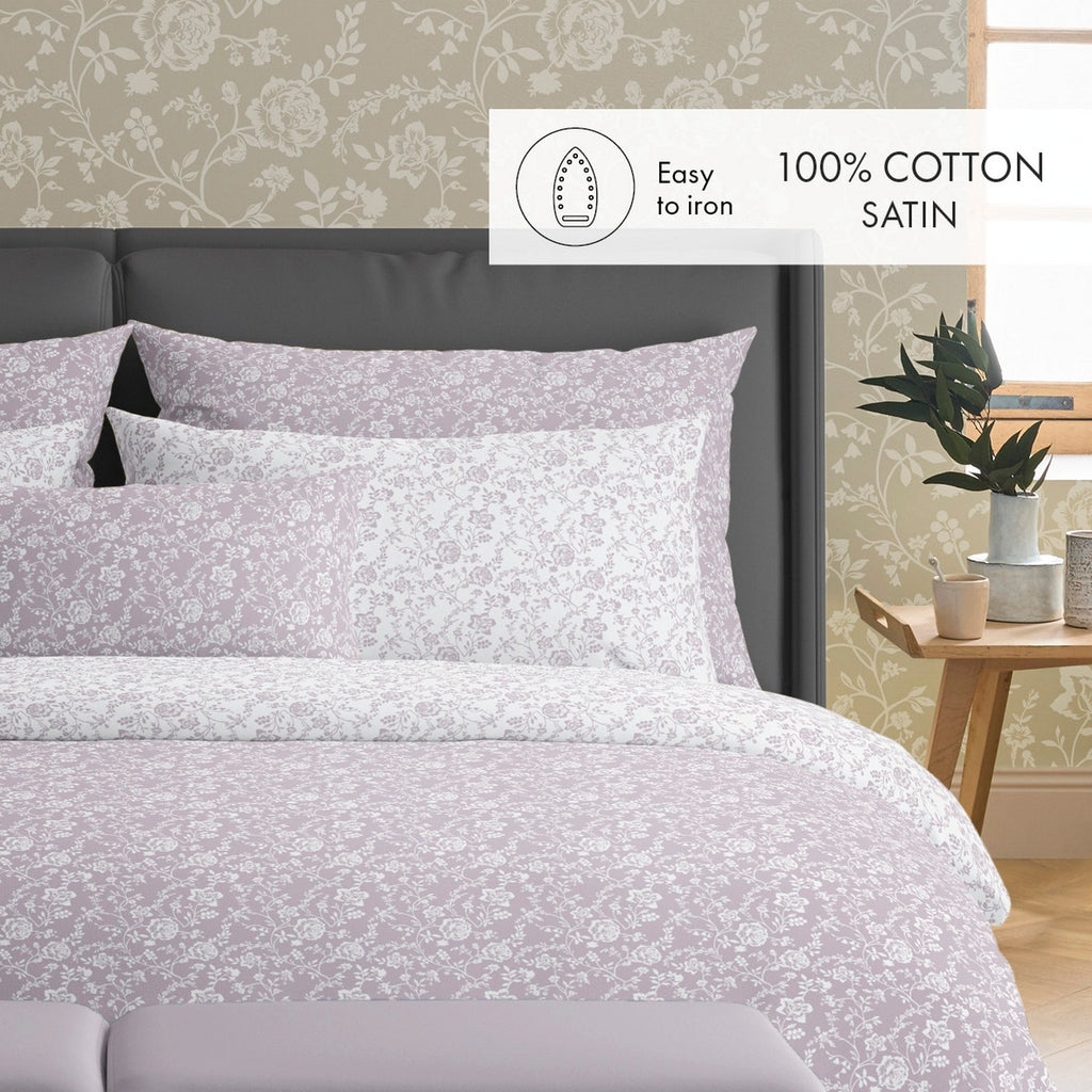 Duvet Cover + Pillowcases Cotton Satin - Lavender - Rose Bed