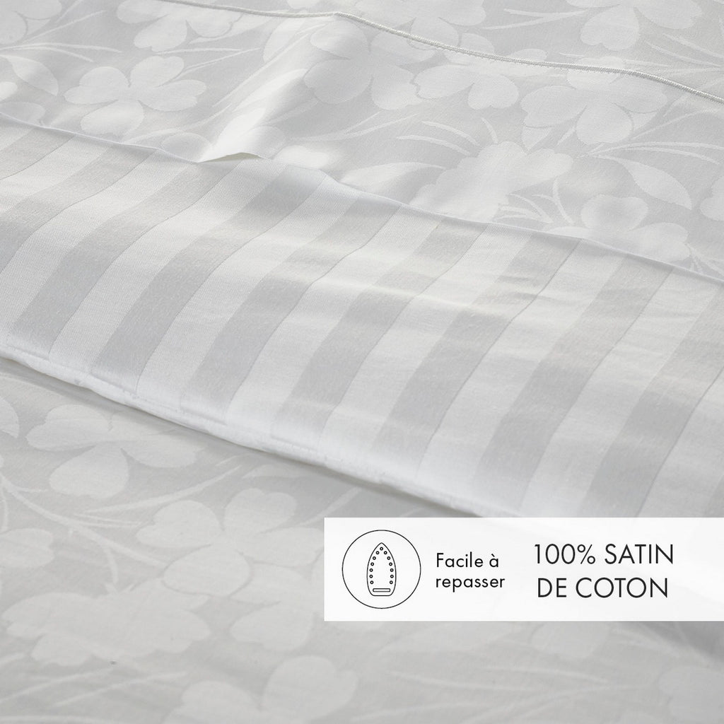 Funda nórdica y fundas de almohada para bebé de satén de algodón tejido jacquard - Blanco - Roble pequeño