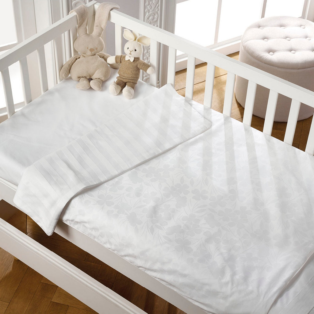 Funda nórdica y fundas de almohada para bebé de satén de algodón tejido jacquard - Blanco - Roble pequeño