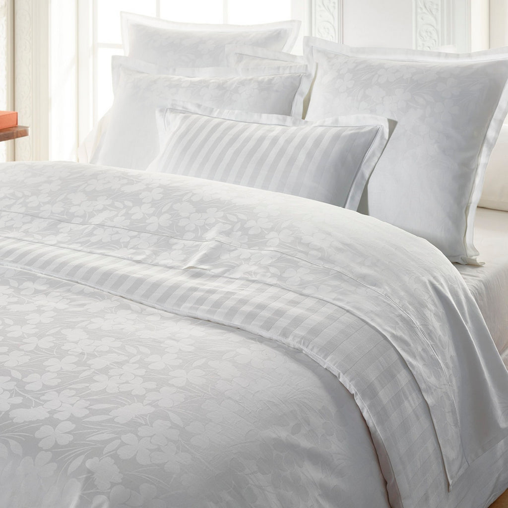 Duvet Cover + Pillowcases Jacquard Woven Cotton Satin - White - Small Oak