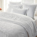 Duvet Cover + Pillowcases Jacquard Woven Cotton Satin - White - Small Oak