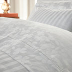 Duvet Cover + Pillowcases Jacquard Woven Cotton Satin - White - Small Oak
