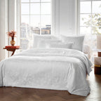Duvet Cover + Pillowcases Jacquard Woven Cotton Satin - White - Small Oak