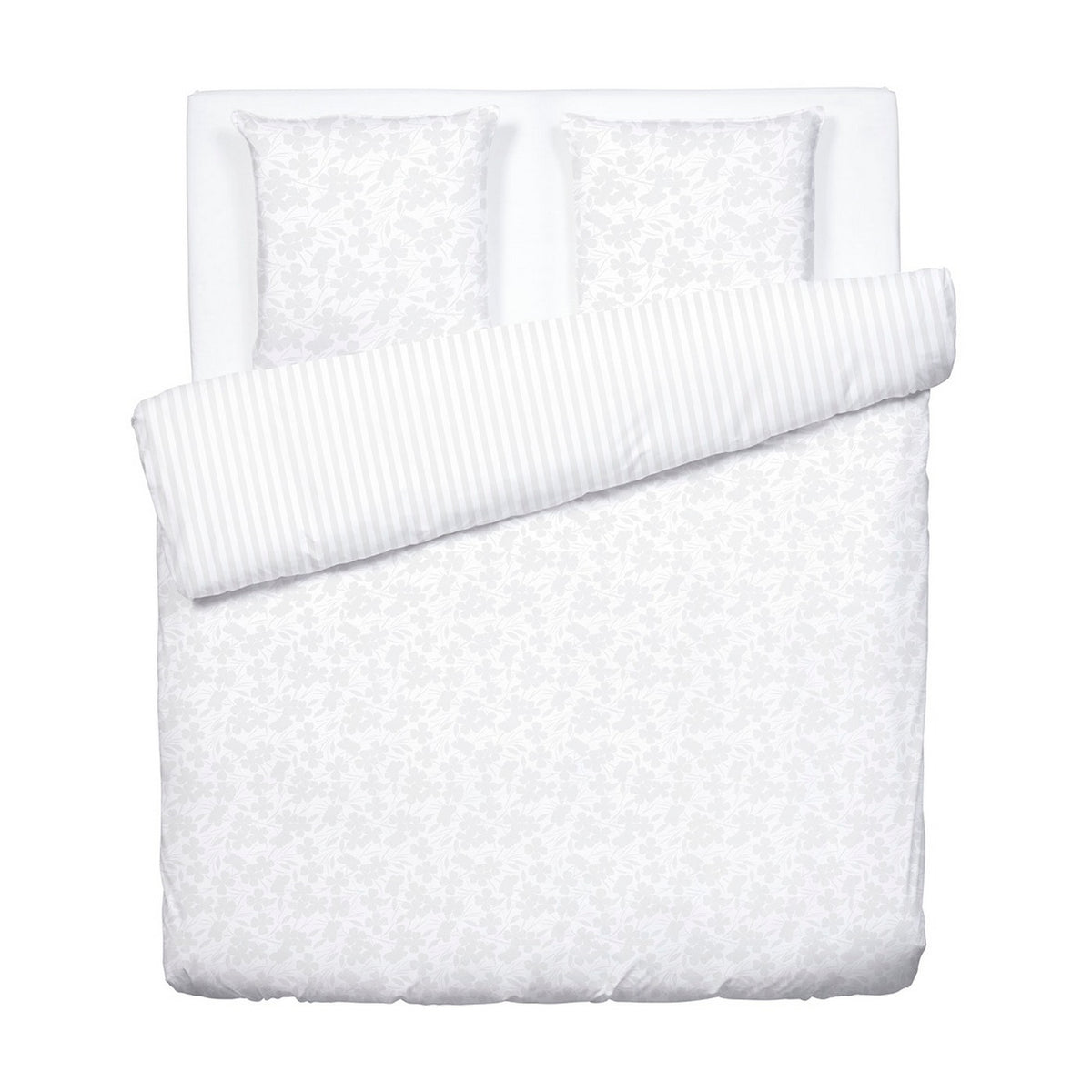 Duvet Cover + Pillowcases Jacquard Woven Cotton Satin - White - Small Oak