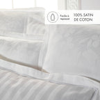 Taie D'Oreiller Satin De Coton Tissé Jacquard - Blanc - Petit Chêne