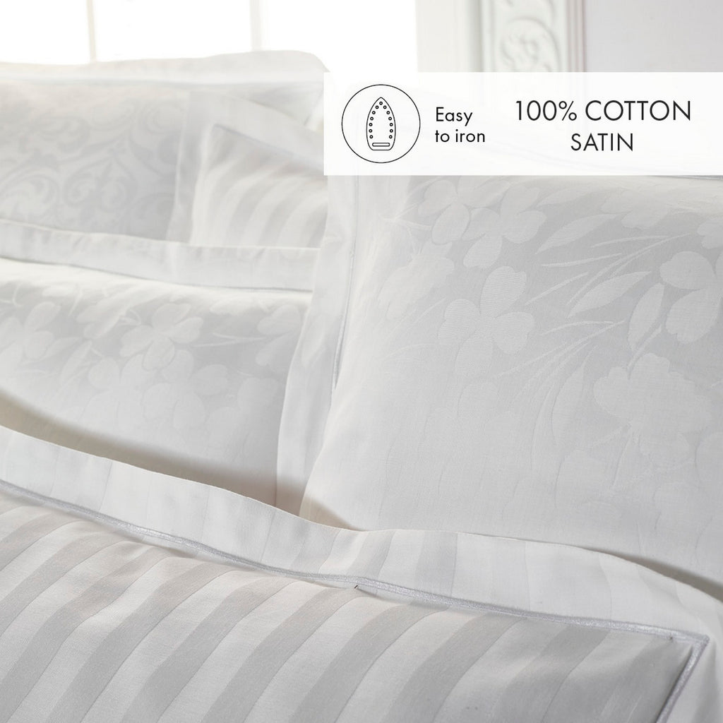 Taie D'Oreiller Satin De Coton Tissé Jacquard - Blanc - Petit Chêne