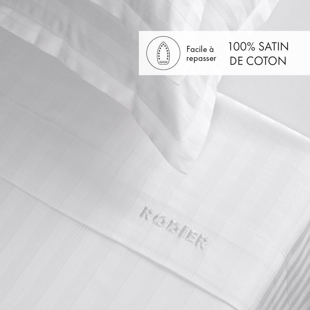 Set di lenzuola in raso di cotone a righe dobby tessute - Bianco - Dobby Stripe Woven